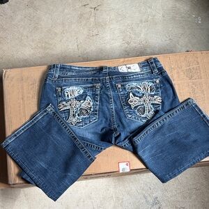 Miss Me Blue Boot Cut Jeans with Embellished Pockets